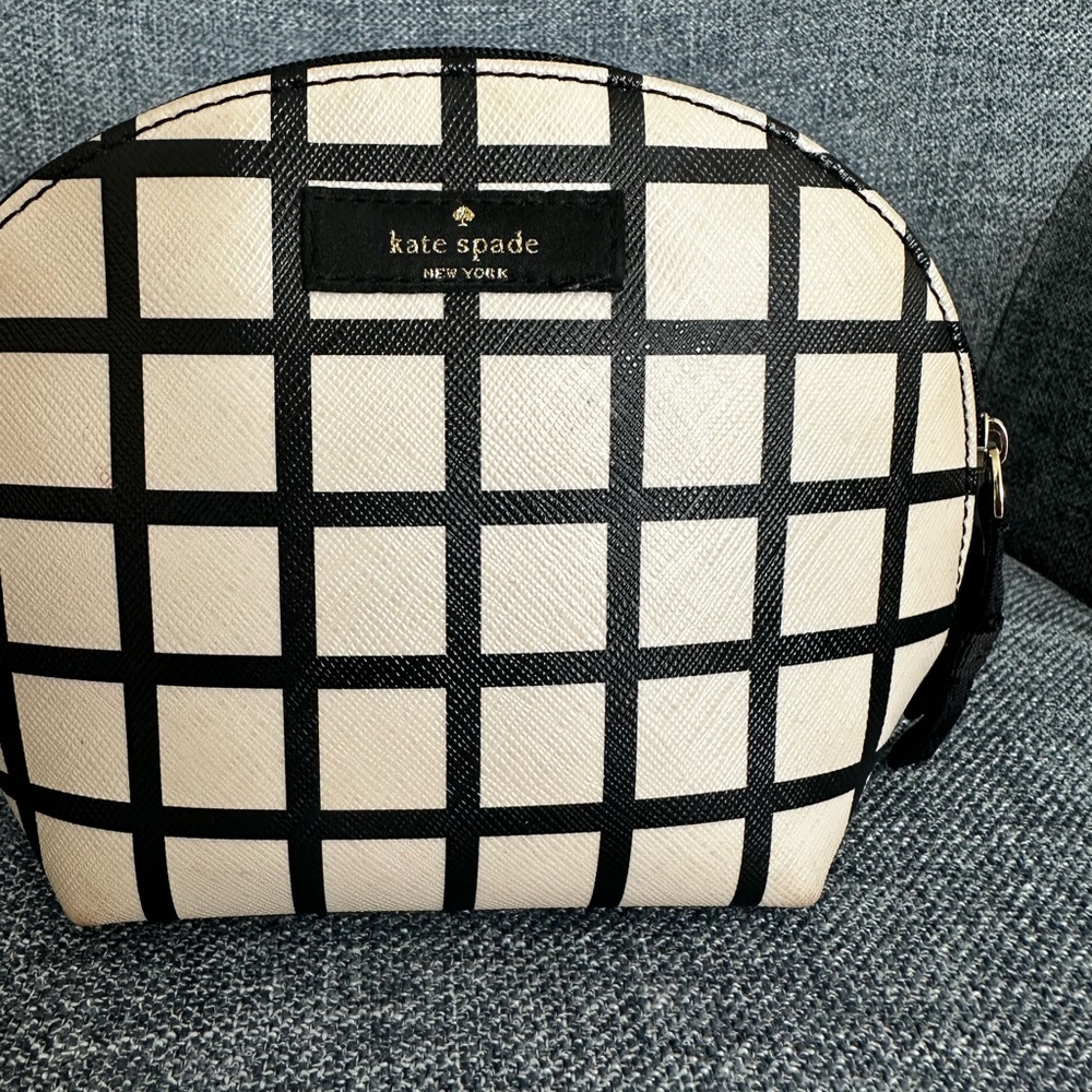 Kate Spade Black and Cream Cosmetic Bag with Geometric Design